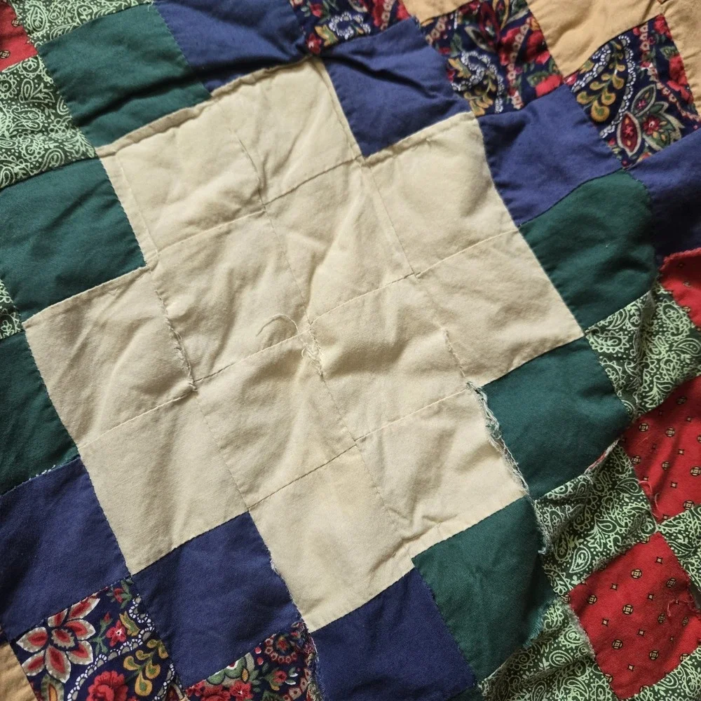 Vintage Quilt -Red Blue Double Irish Chain Pattern - Full/Queen Size 94×80